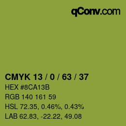 Code couleur: CMYK 13 / 0 / 63 / 37 | qconv.com