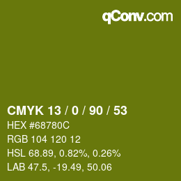 Code couleur: CMYK 13 / 0 / 90 / 53 | qconv.com