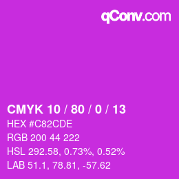 Code couleur: CMYK 10 / 80 / 0 / 13 | qconv.com