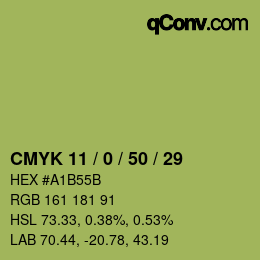 Color code: CMYK 11 / 0 / 50 / 29 | qconv.com