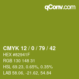 Code couleur: CMYK 12 / 0 / 79 / 42 | qconv.com