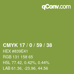 Color code: CMYK 17 / 0 / 59 / 38 | qconv.com