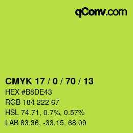 カラーコード: CMYK 17 / 0 / 70 / 13 | qconv.com