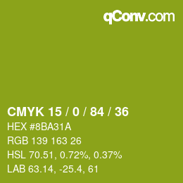 Farbcode: CMYK 15 / 0 / 84 / 36 | qconv.com