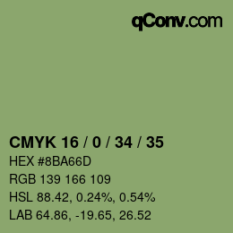 Code couleur: CMYK 16 / 0 / 34 / 35 | qconv.com