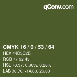 Farbcode: CMYK 16 / 0 / 53 / 64 | qconv.com