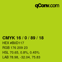 Color code: CMYK 16 / 0 / 89 / 18 | qconv.com