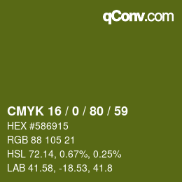 Color code: CMYK 16 / 0 / 80 / 59 | qconv.com