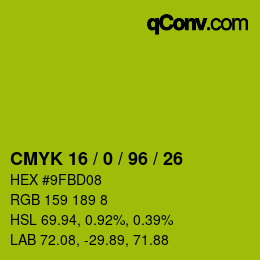 Code couleur: CMYK 16 / 0 / 96 / 26 | qconv.com