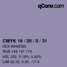 カラーコード: CMYK 16 / 20 / 0 / 31 | qconv.com