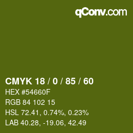 Color code: CMYK 18 / 0 / 85 / 60 | qconv.com