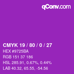 Code couleur: CMYK 19 / 80 / 0 / 27 | qconv.com