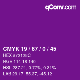 カラーコード: CMYK 19 / 87 / 0 / 45 | qconv.com