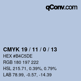 Code couleur: CMYK 19 / 11 / 0 / 13 | qconv.com