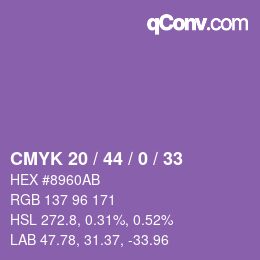 カラーコード: CMYK 20 / 44 / 0 / 33 | qconv.com