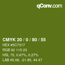 Farbcode: CMYK 20 / 0 / 80 / 55 | qconv.com