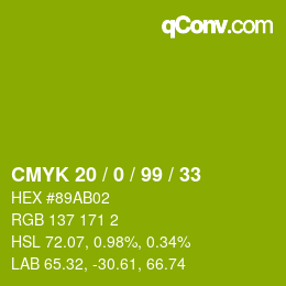 Farbcode: CMYK 20 / 0 / 99 / 33 | qconv.com