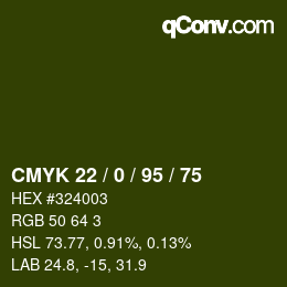 Color code: CMYK 22 / 0 / 95 / 75 | qconv.com