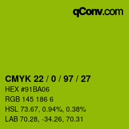 Color code: CMYK 22 / 0 / 97 / 27 | qconv.com