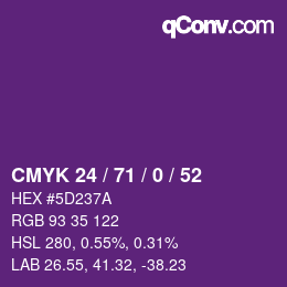 Farbcode: CMYK 24 / 71 / 0 / 52 | qconv.com