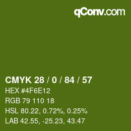 Color code: CMYK 28 / 0 / 84 / 57 | qconv.com