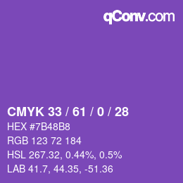 Code couleur: CMYK 33 / 61 / 0 / 28 | qconv.com