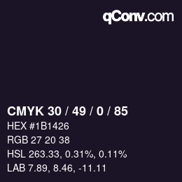 Code couleur: CMYK 30 / 49 / 0 / 85 | qconv.com