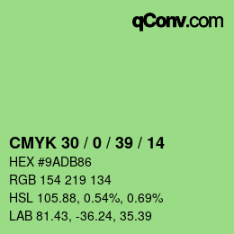 Code couleur: CMYK 30 / 0 / 39 / 14 | qconv.com