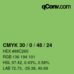 Farbcode: CMYK 30 / 0 / 48 / 24 | qconv.com