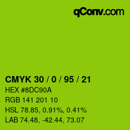 Farbcode: CMYK 30 / 0 / 95 / 21 | qconv.com