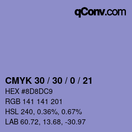 Farbcode: CMYK 30 / 30 / 0 / 21 | qconv.com