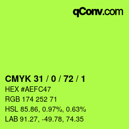 Color code: CMYK 31 / 0 / 72 / 1 | qconv.com