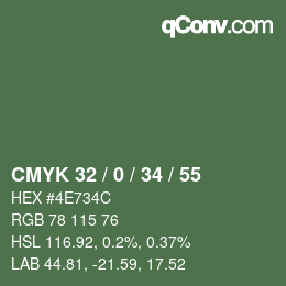 Color code: CMYK 32 / 0 / 34 / 55 | qconv.com