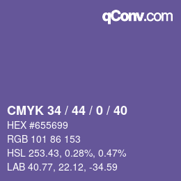 Code couleur: CMYK 34 / 44 / 0 / 40 | qconv.com