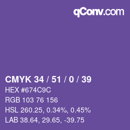 Code couleur: CMYK 34 / 51 / 0 / 39 | qconv.com