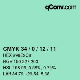 カラーコード: CMYK 34 / 0 / 12 / 11 | qconv.com