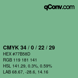 Code couleur: CMYK 34 / 0 / 22 / 29 | qconv.com