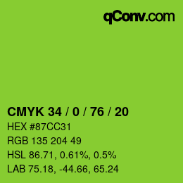 カラーコード: CMYK 34 / 0 / 76 / 20 | qconv.com