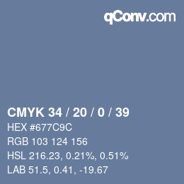 カラーコード: CMYK 34 / 20 / 0 / 39 | qconv.com