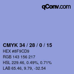 Code couleur: CMYK 34 / 28 / 0 / 15 | qconv.com