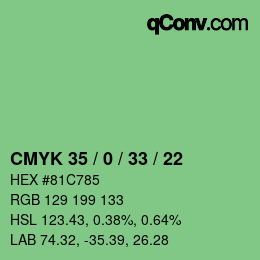 カラーコード: CMYK 35 / 0 / 33 / 22 | qconv.com