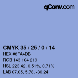 カラーコード: CMYK 35 / 25 / 0 / 14 | qconv.com