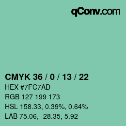 カラーコード: CMYK 36 / 0 / 13 / 22 | qconv.com