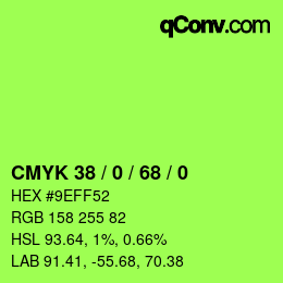 Code couleur: CMYK 38 / 0 / 68 / 0 | qconv.com