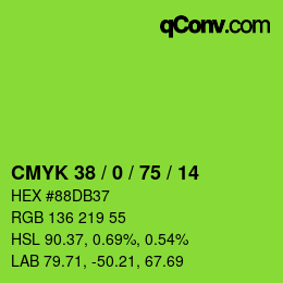 Code couleur: CMYK 38 / 0 / 75 / 14 | qconv.com