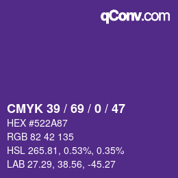 カラーコード: CMYK 39 / 69 / 0 / 47 | qconv.com