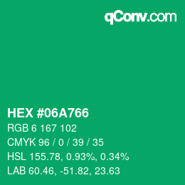 Code couleur: HEX #06A766 | qconv.com