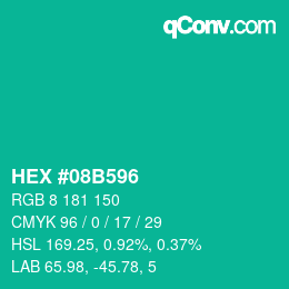 Farbcode: HEX #08B596 | qconv.com