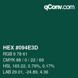 カラーコード: HEX #094E3D | qconv.com