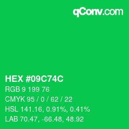 Farbcode: HEX #09C74C | qconv.com